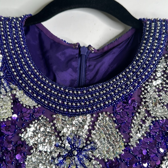 Vantage Joan Leslie slik sequins beaded evening dress size medium purple sliver - Picture 8 of 13